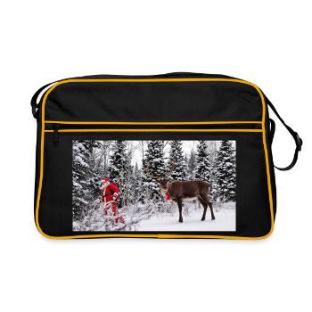 Winter joy: Santa and reindeer in the snow - Retro Bag - black/gold - Front