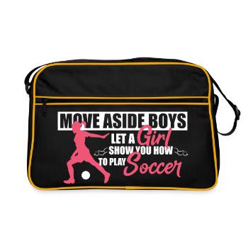 Écartez-vous, les garçons, laissez une fille jouer au foot - Sac Retro - noir/or - Devant