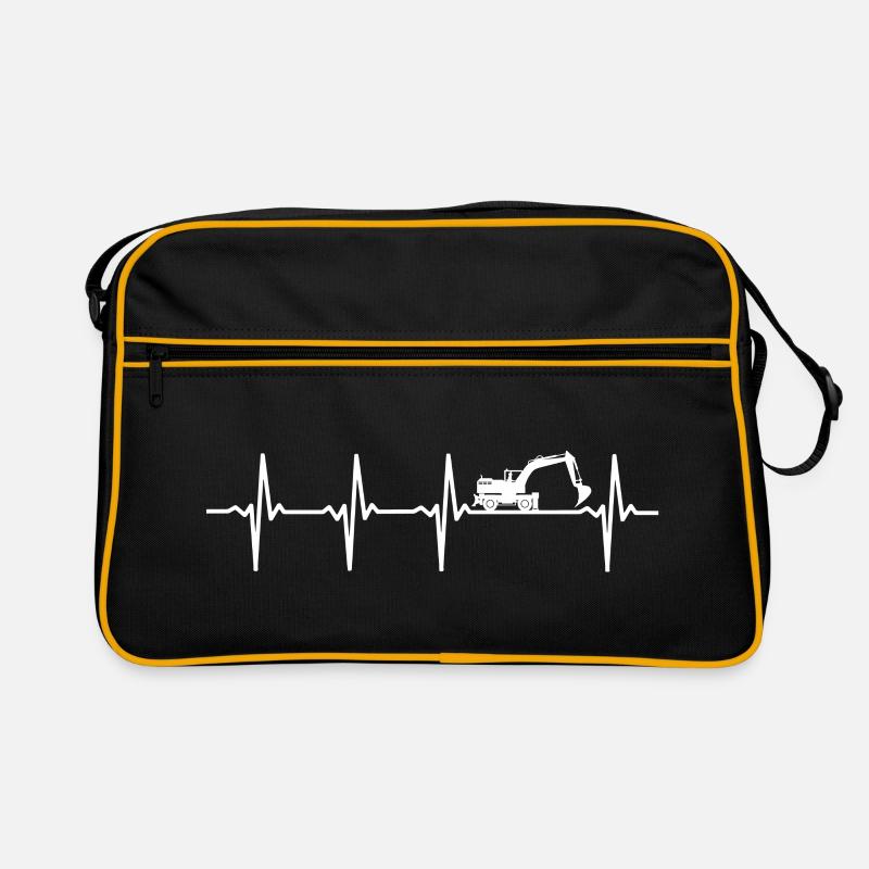 Bagger Baustelle Herzschlag Baggerfahrer Baustelle - Retro Tasche - Schwarz/Gold