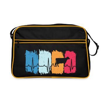 kühe retro herzschlag t-shirt kuh kühe - Retro Tasche - Schwarz/Gold - Vorne