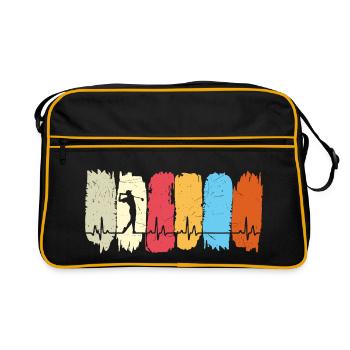 Golf Golfen Retro Herzchlag Golfer - Retro Tasche - Schwarz/Gold - Vorne