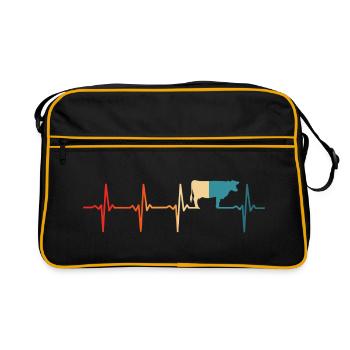 Kuh retro Herzschlag Bauer Kühe - Retro Tasche - Schwarz/Gold - Vorne