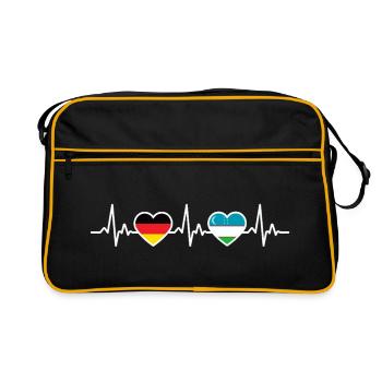 Ouzbékistan Allemagne Battement de cœur Drapeau Ouzbek - Sac Retro - noir/or - Devant