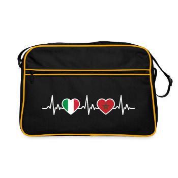 Marokko Italien Vintage Heartbeat Flagge - Retro Tasche - Schwarz/Gold - Vorne