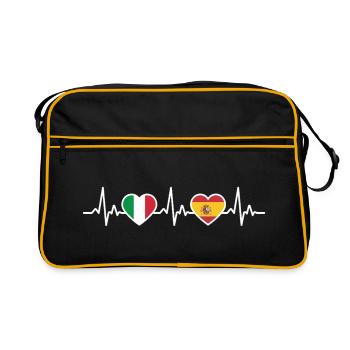 Spanien Italien Herzschlag Spanische Flagge - Retro Tasche - Schwarz/Gold - Vorne