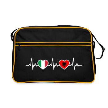 Albanien Italien Albanische Herzschlag Flagge - Retro Tasche - Schwarz/Gold - Vorne