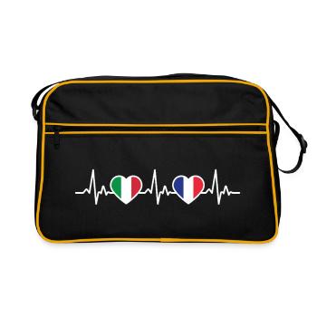 Frankreich Italien Vintage Heartbeat Flagge - Retro Tasche - Schwarz/Gold - Vorne
