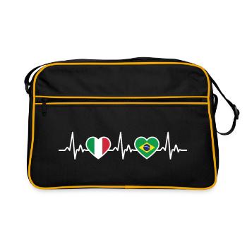 Brasilien Italien Heartbeat Flagge Brasilien - Retro Tasche - Schwarz/Gold - Vorne