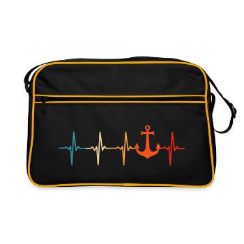 Anker Herzschlag Seemann Seefahrer - Retro Tasche - Schwarz/Gold - Vorne