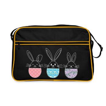 Easter, Cute Easter Bunnies Easter Eggs Drawing - Retro Bag - black/gold - Front