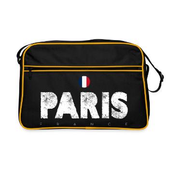 Paris Distressed Glyphen mit französischer Flagge - Retro Tasche - Schwarz/Gold - Vorne