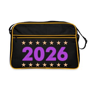 Year 2026 in purple with stars - Retro Bag - black/gold - Front