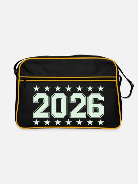 2026 Retro Block Font with Stars - Retro Bag - black/gold - Front