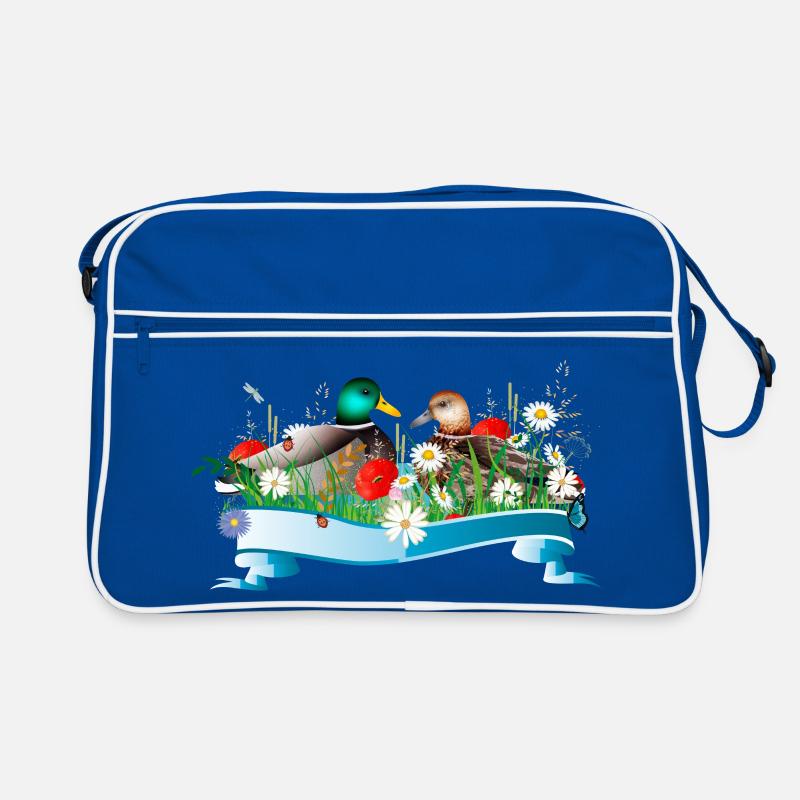Duck couple in the lake with spring-like shore Retro Bag