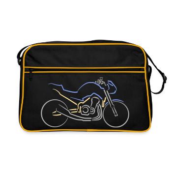 Motorrad Naked-Bike Konturen mehrfarbig - Retro Tasche - Schwarz/Gold - Vorne