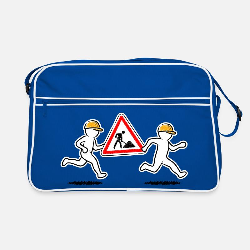 Two construction workers carry a construction site sign Retro Bag
