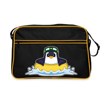 Pinguin Schwimmen Schwimmring Sommer - Retro Tasche - Schwarz/Gold - Vorne