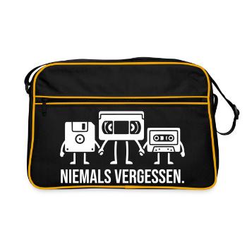 Niemals vergessen Diskette Videokassette Kassette - Retro Tasche - Schwarz/Gold - Vorne