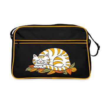 Sleeping kitty on autumn leaves - Retro Bag - black/gold - Front