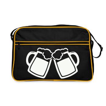 Stößchen Moment: Zwei Bierkrüge - Retro Tasche - Schwarz/Gold - Vorne