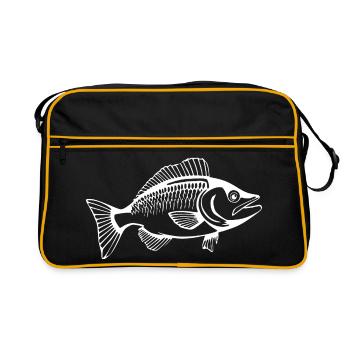 Fish Angler T-shirt Gift Angler - Retro Bag - black/gold - Front