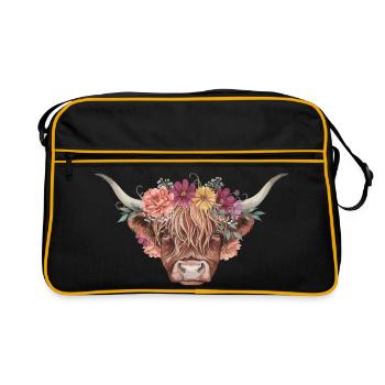 Portrait de la vache couronne fleur - Sac Retro - noir/or - Devant