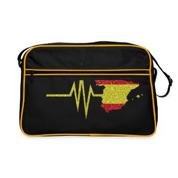 Mein Herz schlägt für Spanien - Landkarte spanisch - Retro Tasche - Schwarz/Gold - Vorne