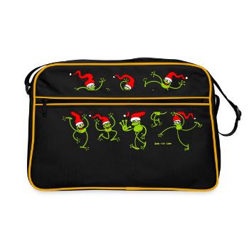 Christmas Frogs, dancing, jumping and celebrating! - Retro Bag - black/gold - Front