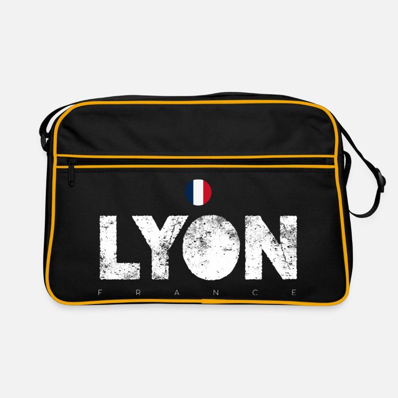 Texte en gras de Lyon avec drapeau français - Sac Retro - noir/or