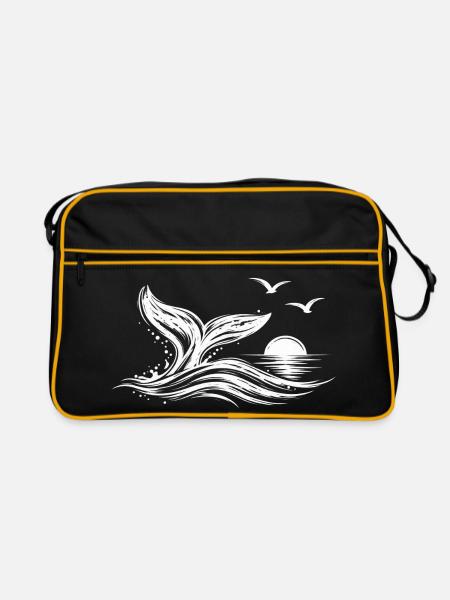 Wale im Sonnenuntergang - Retro Tasche - Schwarz/Gold