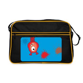Monstre rouge et éclaboussures de couleur - Bleu - Sac Retro - noir/or - Devant