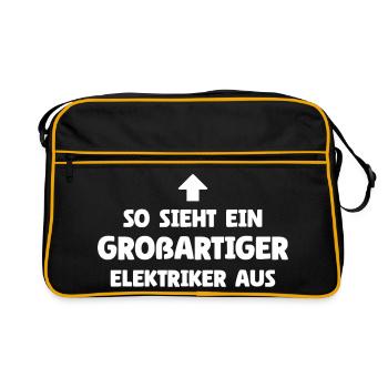 So sieht ein großartiger Elektriker aus - Retro Tasche - Schwarz/Gold - Vorne