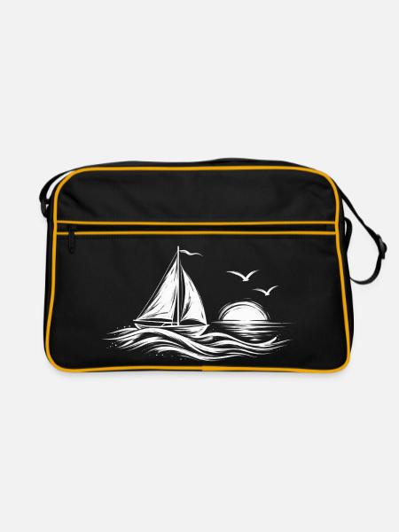 Segelboot am Abend – Silhouette - Retro Tasche - Schwarz/Gold
