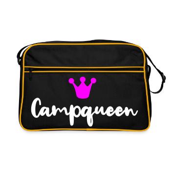 Camp Queen Vektor Königin Humor Camping Camper Fan - Retro Tasche - Schwarz/Gold - Vorne