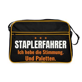 Staplerfahrer – Stimmung & Paletten (dunkel) - Retro Tasche - Schwarz/Gold - Vorne