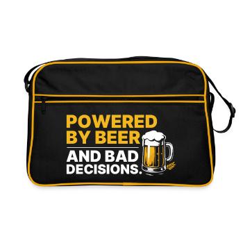 Powered by Beer & Bad Decisions – Lustiges Shirt - Retro Tasche - Schwarz/Gold - Vorne