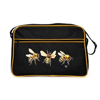 Wasserfarbene Honigbienen Trio - Retro Tasche - Schwarz/Gold - Vorne
