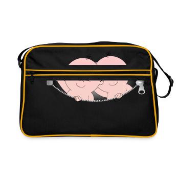 Children coming out of a zippered pocket - Retro Bag - black/gold - Front
