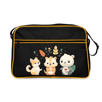 Illustration mignonne des amis de la forêt - Sac Retro - noir/or - Devant