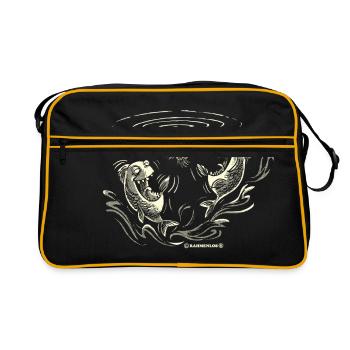Angel Designs RAHMENLOS Lachfische - Retro Tasche - Schwarz/Gold - Vorne
