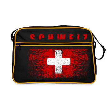 Schweiz Flagge 008 AllroundDesigns - Retro Tasche - Schwarz/Gold - Vorne