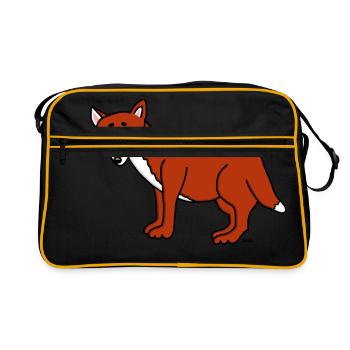 Natur Wild Wald Rotwild Fuchs - Retro Tasche - Schwarz/Gold - Vorne