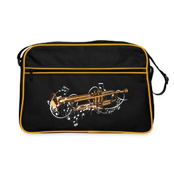 Musik mit Trompete als Blasinstrument und Noten - Retro Tasche - Schwarz/Gold - Vorne