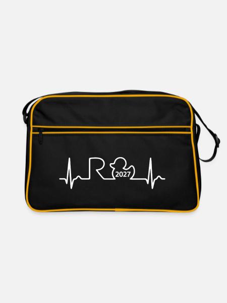 Rente 2027 Puls EKG Herzfrequenz Herzlinie - Retro Tasche - Schwarz/Gold