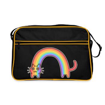 Regenbogenkatze. Buntes Design der Katze * - Retro Tasche - Schwarz/Gold - Vorne