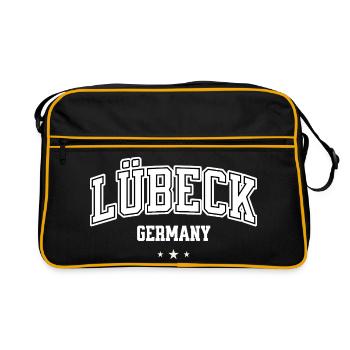 Lübeck – Retro College City Shirt College - Retro Tasche - Schwarz/Gold - Vorne