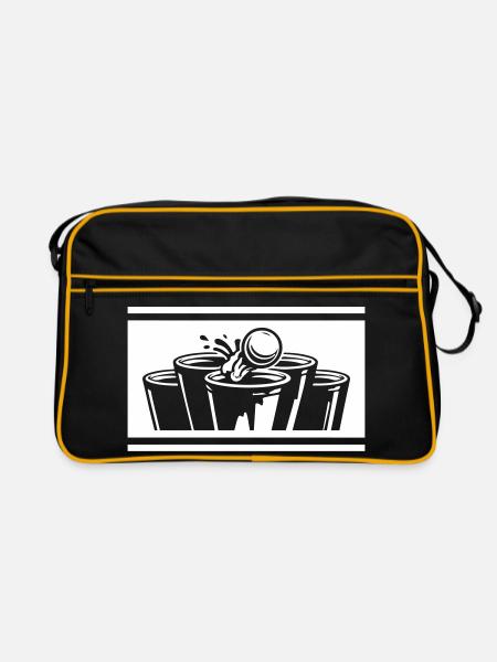 Bierpong Becher Weiß Symbol - Retro Tasche - Schwarz/Gold