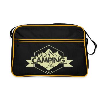 Bergcamping Naturpanorama Abzeichen - Retro Tasche - Schwarz/Gold - Vorne