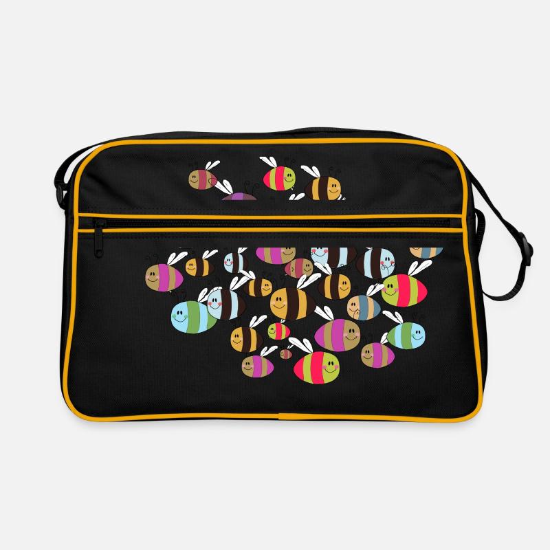 Bienenschwarm bunt - Retro Tasche - Schwarz/Gold