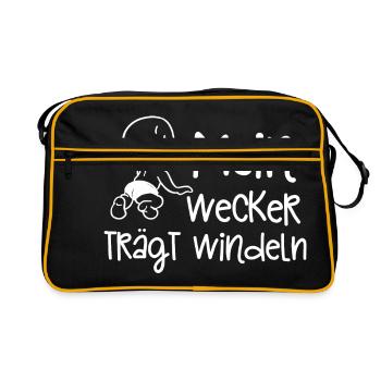 Baby - Mein Wecker trägt Windeln - Retro Tasche - Schwarz/Gold - Vorne